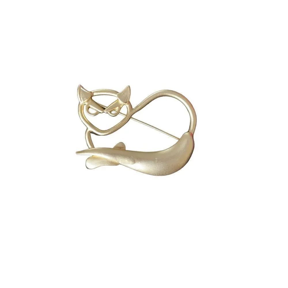 Vintage modernist cat brooch/ pin goldtone, open work, cat retro, Rich car 